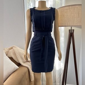 BCBGMaxAzria Caroline Flutter Strip Bib Dress Navy Blue Size 0 Sheath